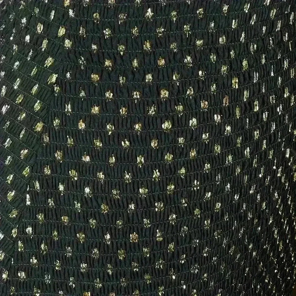 LIKELY Zephra Allover Smocked Black Gold Polka Dot Drop Ruffle Mini Dress 8 - Picture 8 of 10